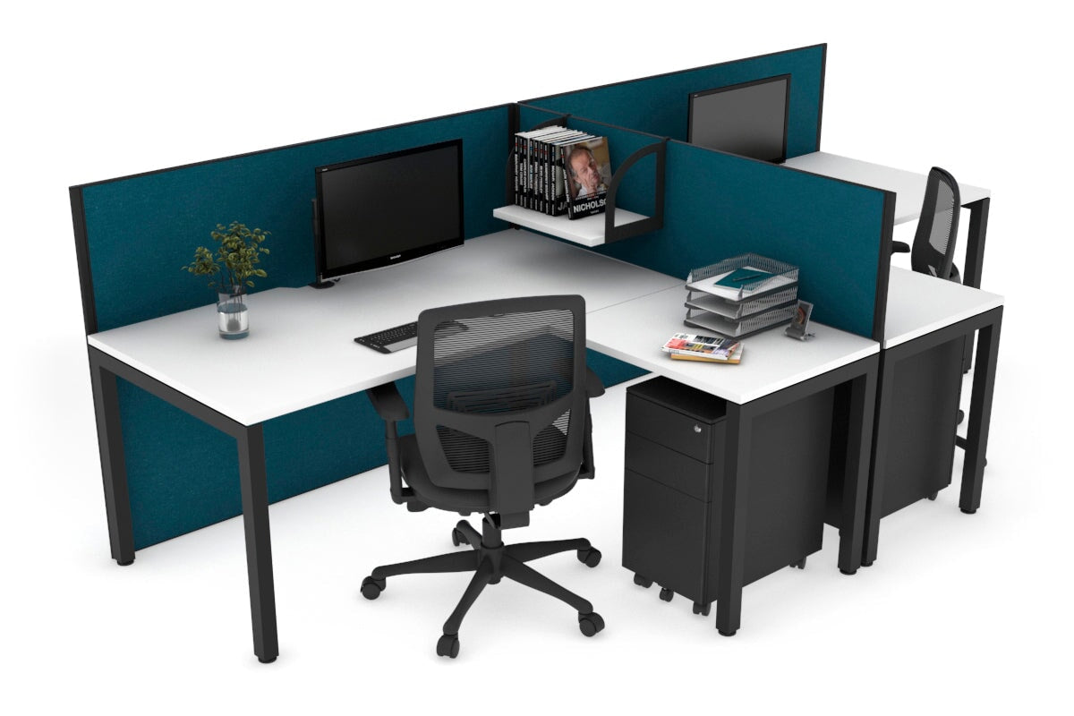 Quadro Square Leg 2 Person Corner Workstations - T Configuration [1400L x 1800W with Cable Scallop] Jasonl black leg white deep blue