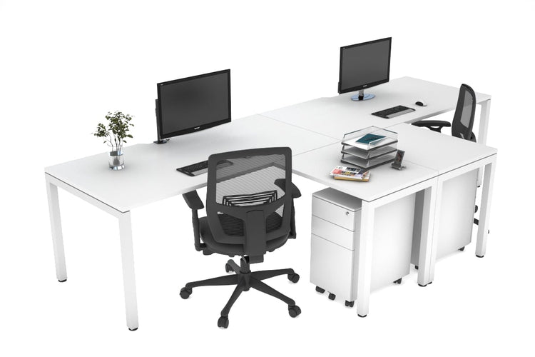 Quadro Square Leg 2 Person Corner Workstations - T Configuration [1600L x 1800W with Cable Scallop] Jasonl white leg white none
