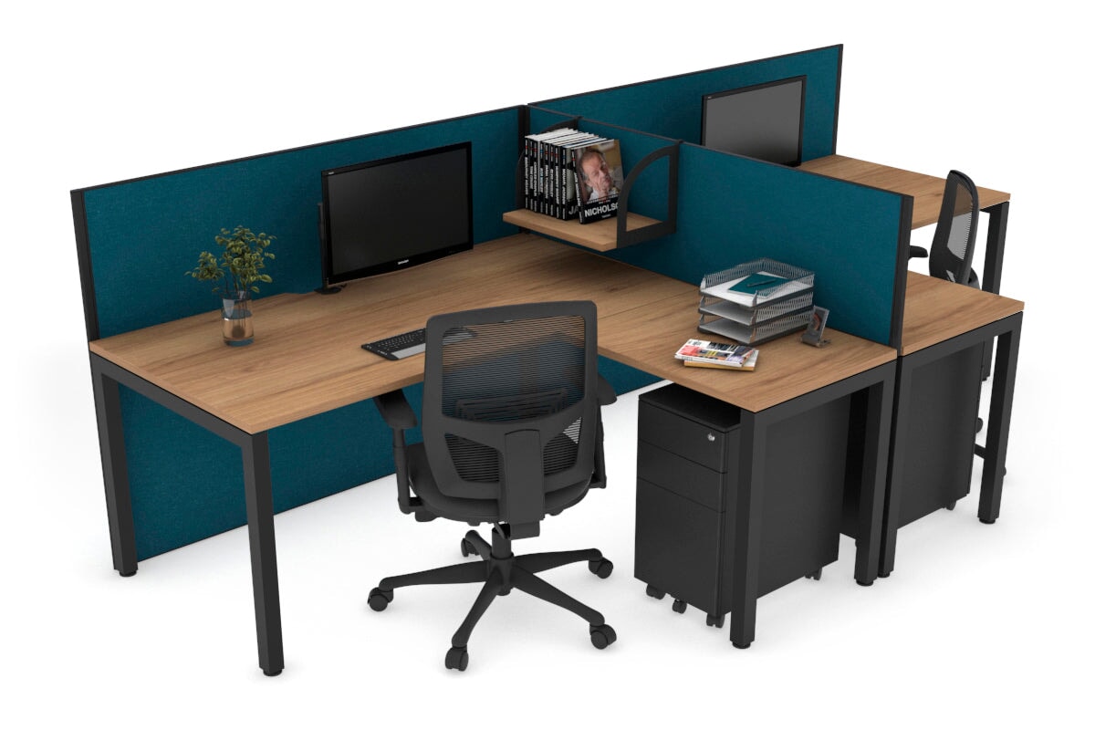 Quadro Square Leg 2 Person Corner Workstations - T Configuration [1600L x 1800W with Cable Scallop] Jasonl black leg salvage oak deep blue
