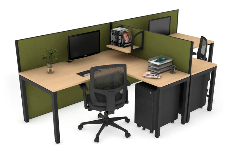 Quadro Square Leg 2 Person Corner Workstations - T Configuration [1600L x 1800W with Cable Scallop] Jasonl black leg maple green moss