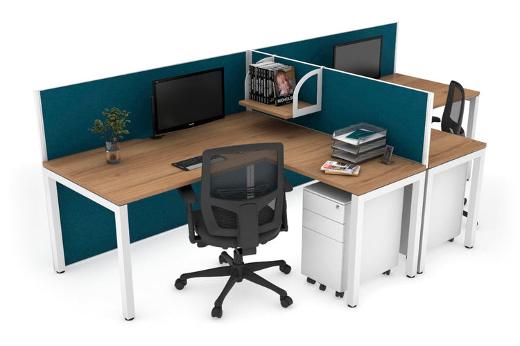 Quadro Square Leg 2 Person Corner Workstations - T Configuration [1600L x 1800W with Cable Scallop] Jasonl white leg salvage oak deep blue