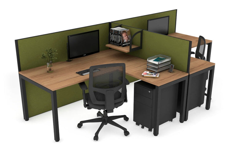 Quadro Square Leg 2 Person Corner Workstations - T Configuration [1800L x 1800W with Cable Scallop] Jasonl black leg salvage oak green moss