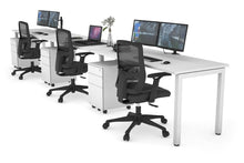  - Quadro Square Leg 3 Person Run Office Workstations [1400L x 700W] - 1