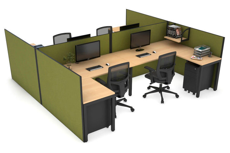 Quadro Square leg 4 Person Corner Workstations - H Configuration - Black Frame [1600L x 1800W with Cable Scallop] Jasonl maple green moss none