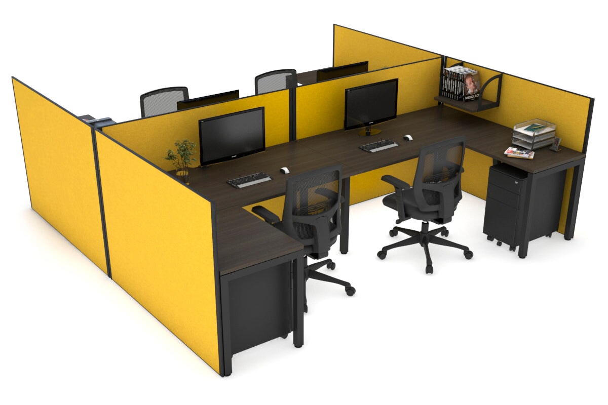 Quadro Square leg 4 Person Corner Workstations - H Configuration - Black Frame [1600L x 1800W with Cable Scallop] Jasonl dark oak mustard yellow none