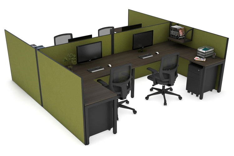 Quadro Square leg 4 Person Corner Workstations - H Configuration - Black Frame [1600L x 1800W with Cable Scallop] Jasonl dark oak green moss none