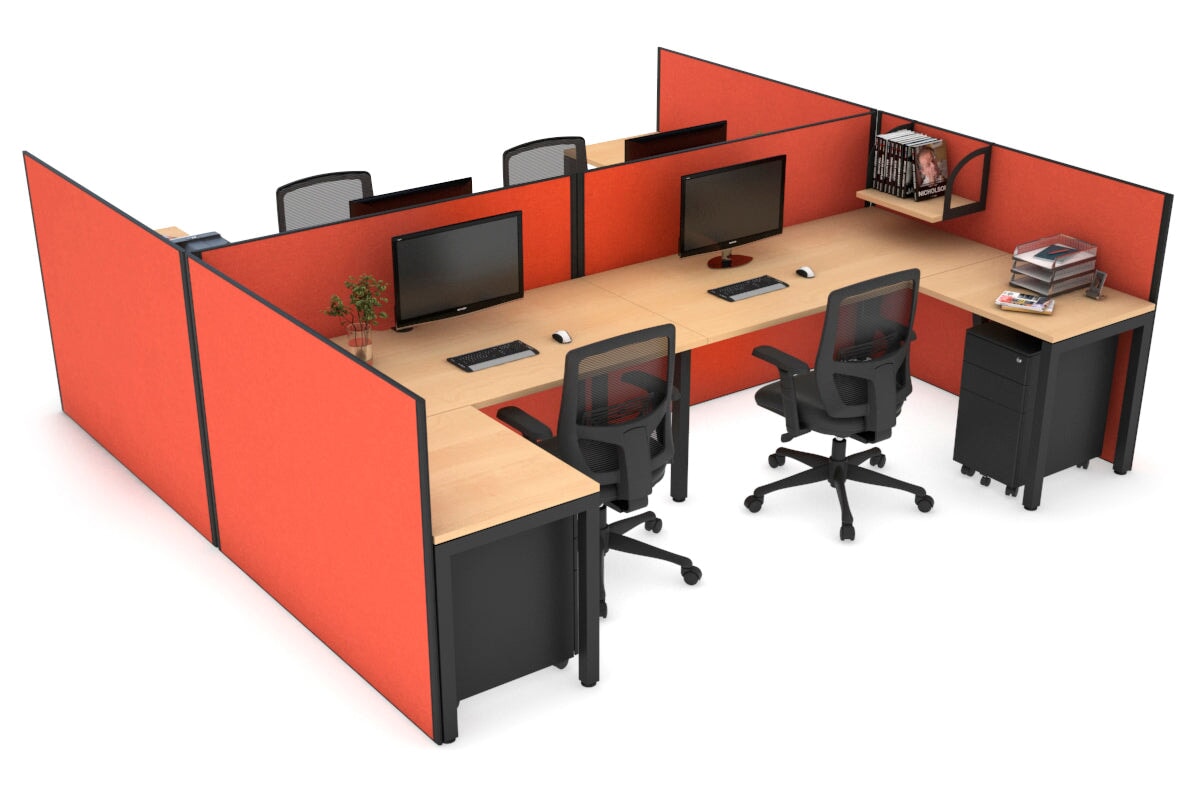 Quadro Square leg 4 Person Corner Workstations - H Configuration - Black Frame [1600L x 1800W with Cable Scallop] Jasonl maple squash orange none
