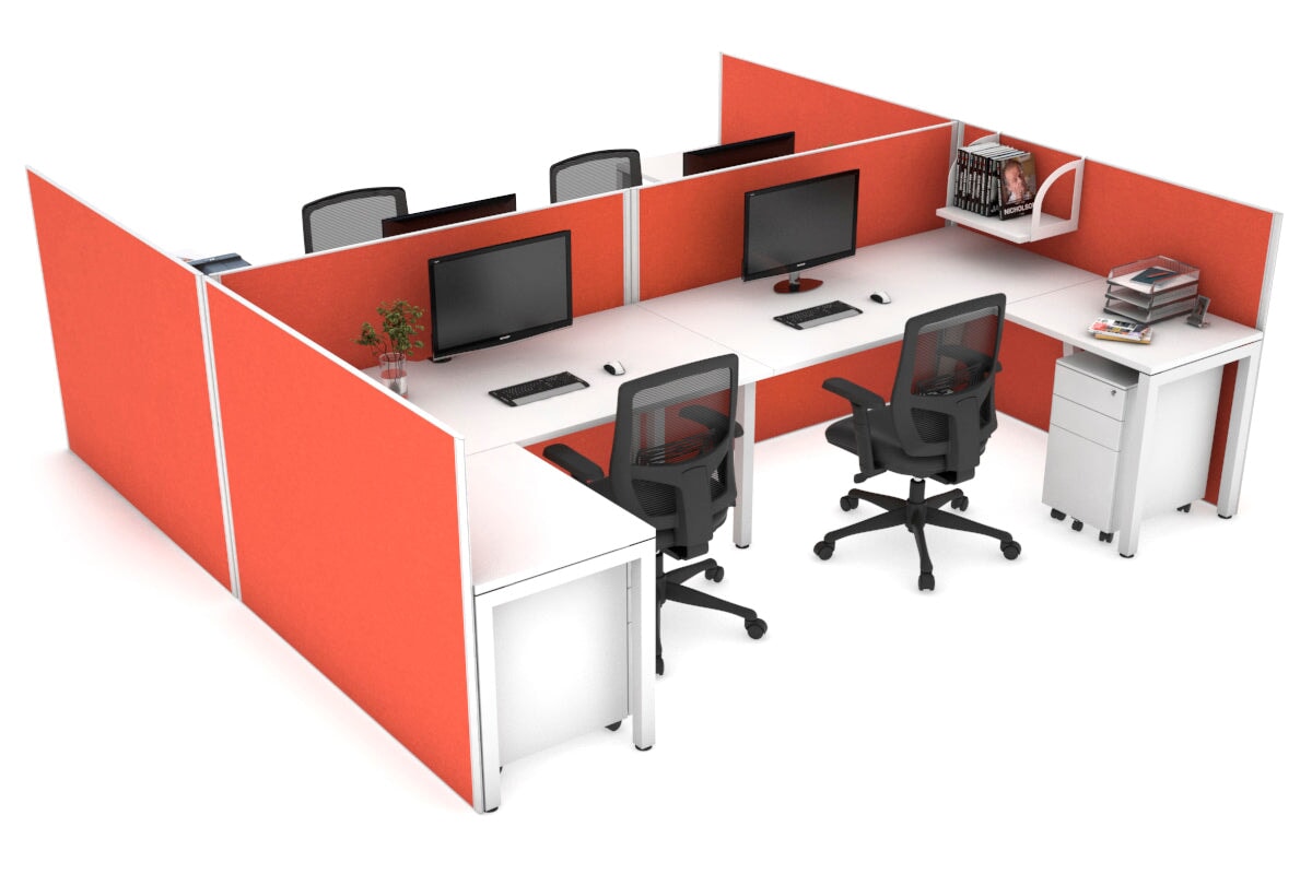 Quadro Square leg 4 Person Corner Workstations - H Configuration - White Frame [1400L x 1800W with Cable Scallop] Jasonl white squash orange none