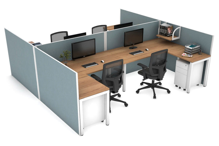 Quadro Square leg 4 Person Corner Workstations - H Configuration - White Frame [1400L x 1800W with Cable Scallop] Jasonl salvage oak cool grey none