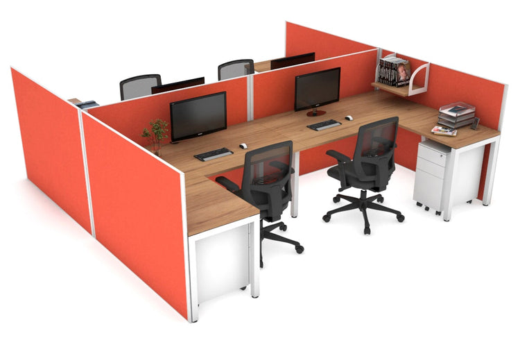 Quadro Square leg 4 Person Corner Workstations - H Configuration - White Frame [1400L x 1800W with Cable Scallop] Jasonl salvage oak squash orange none