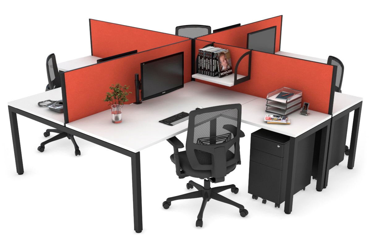 Quadro Square Leg 4 Person Corner Workstations [1600L x 1800W with Cable Scallop] Jasonl black leg white squash orange