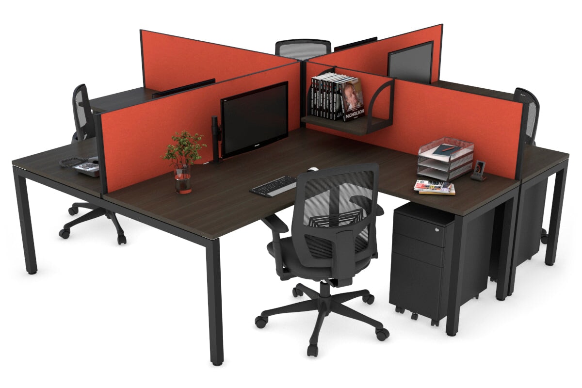 Quadro Square Leg 4 Person Corner Workstations [1600L x 1800W with Cable Scallop] Jasonl black leg dark oak squash orange