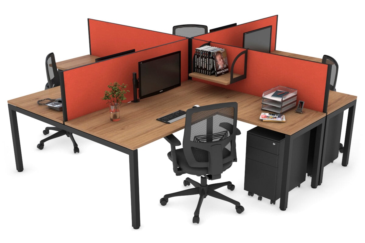 Quadro Square Leg 4 Person Corner Workstations [1600L x 1800W with Cable Scallop] Jasonl black leg salvage oak squash orange