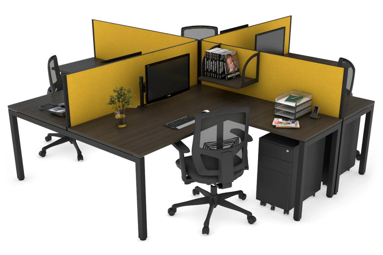 Quadro Square Leg 4 Person Corner Workstations [1600L x 1800W with Cable Scallop] Jasonl black leg dark oak mustard yellow