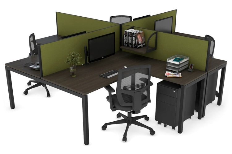 Quadro Square Leg 4 Person Corner Workstations [1600L x 1800W with Cable Scallop] Jasonl black leg dark oak green moss