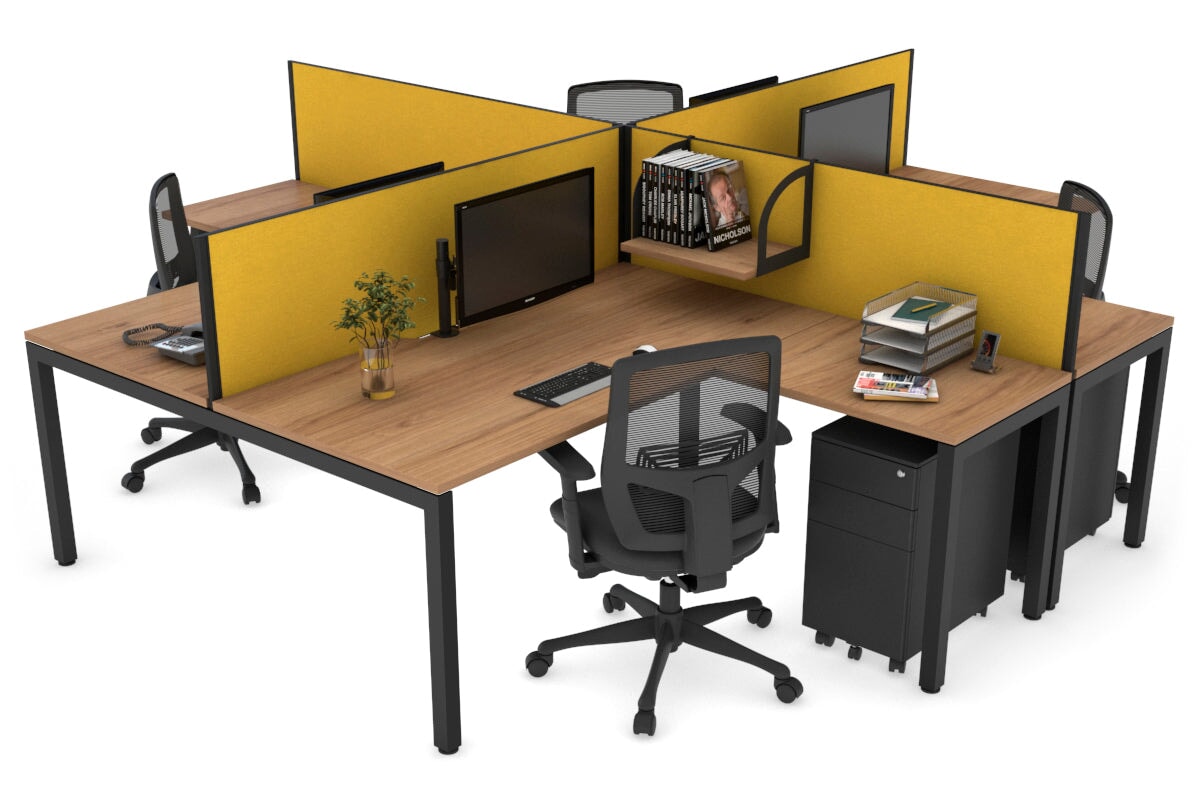 Quadro Square Leg 4 Person Corner Workstations [1600L x 1800W with Cable Scallop] Jasonl black leg salvage oak mustard yellow