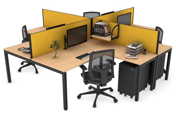 Quadro Square Leg 4 Person Corner Workstations [1600L x 1800W with Cable Scallop] Jasonl black leg maple mustard yellow