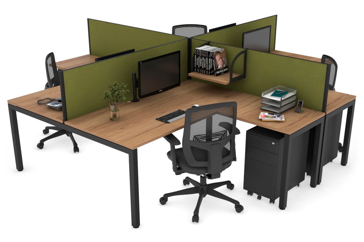 Quadro Square Leg 4 Person Corner Workstations [1600L x 1800W with Cable Scallop] Jasonl black leg salvage oak green moss