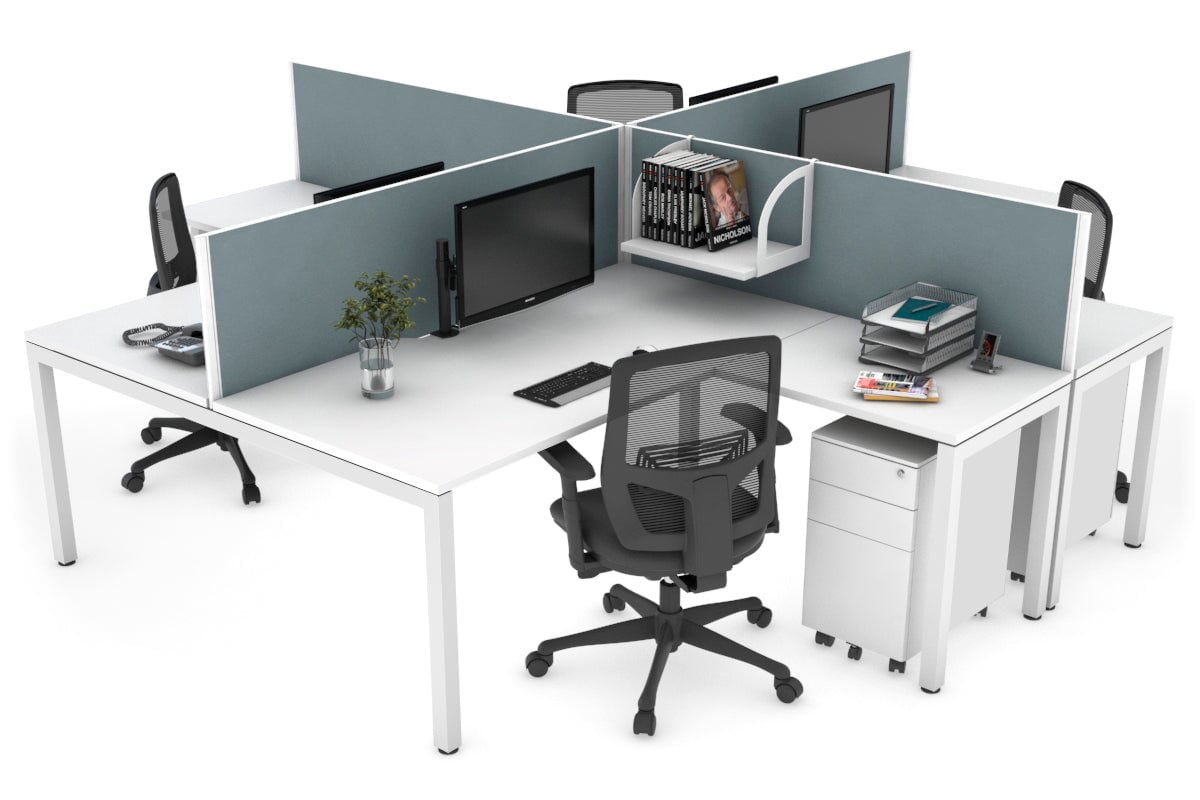 Quadro Square Leg 4 Person Corner Workstations [1600L x 1800W with Cable Scallop] Jasonl white leg white cool grey