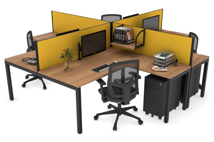 Quadro Square Leg 4 Person Corner Workstations [1800L x 1800W with Cable Scallop] Jasonl black leg salvage oak mustard yellow