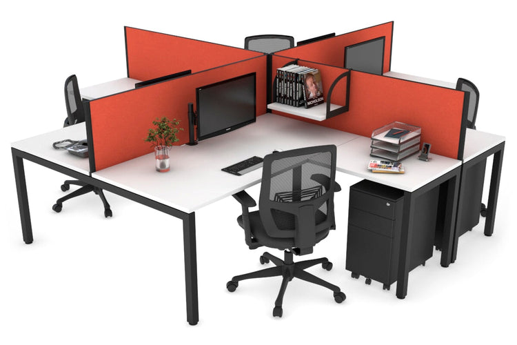 Quadro Square Leg 4 Person Corner Workstations [1800L x 1800W with Cable Scallop] Jasonl black leg white squash orange