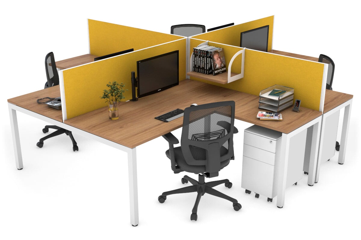 Quadro Square Leg 4 Person Corner Workstations [1800L x 1800W with Cable Scallop] Jasonl white leg salvage oak mustard yellow