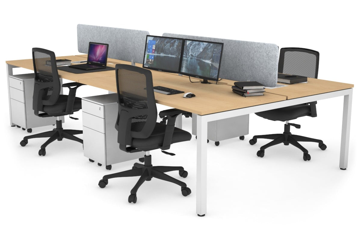 Quadro Square Leg 4 Person Office Workstations [1400L x 800W with Cable Scallop] Jasonl white leg maple light grey echo panel (400H x 1200W)