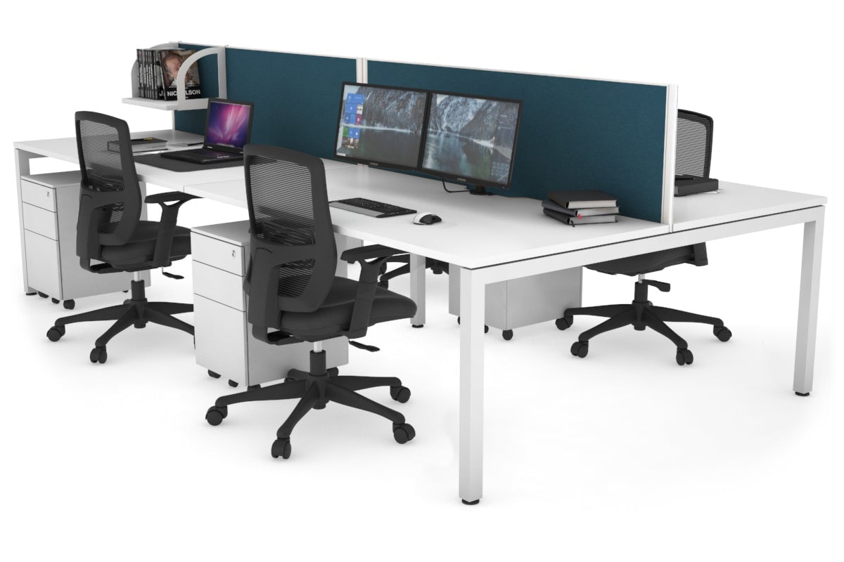 Quadro Square Leg 4 Person Office Workstations [1400L x 800W with Cable Scallop] Jasonl white leg white deep blue (500H x 1400W)