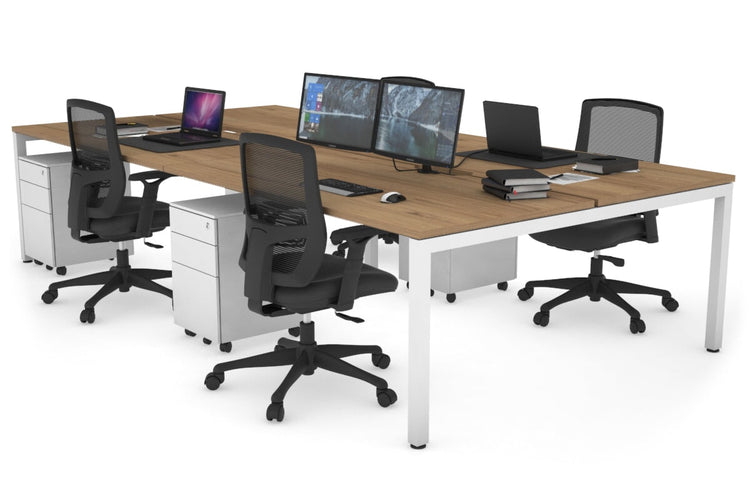Quadro Square Leg 4 Person Office Workstations [1400L x 800W with Cable Scallop] Jasonl white leg salvage oak none