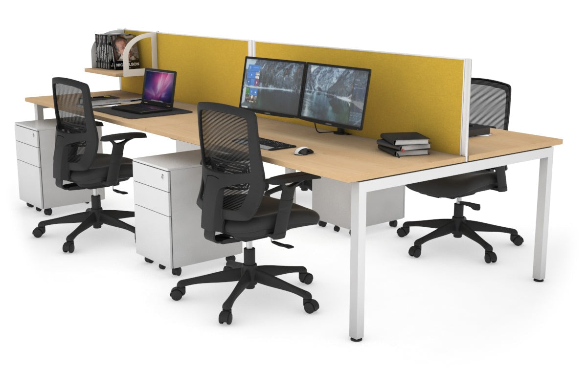 Quadro Square Leg 4 Person Office Workstations [1800L x 700W] Jasonl white leg maple mustard yellow (500H x 1800W)
