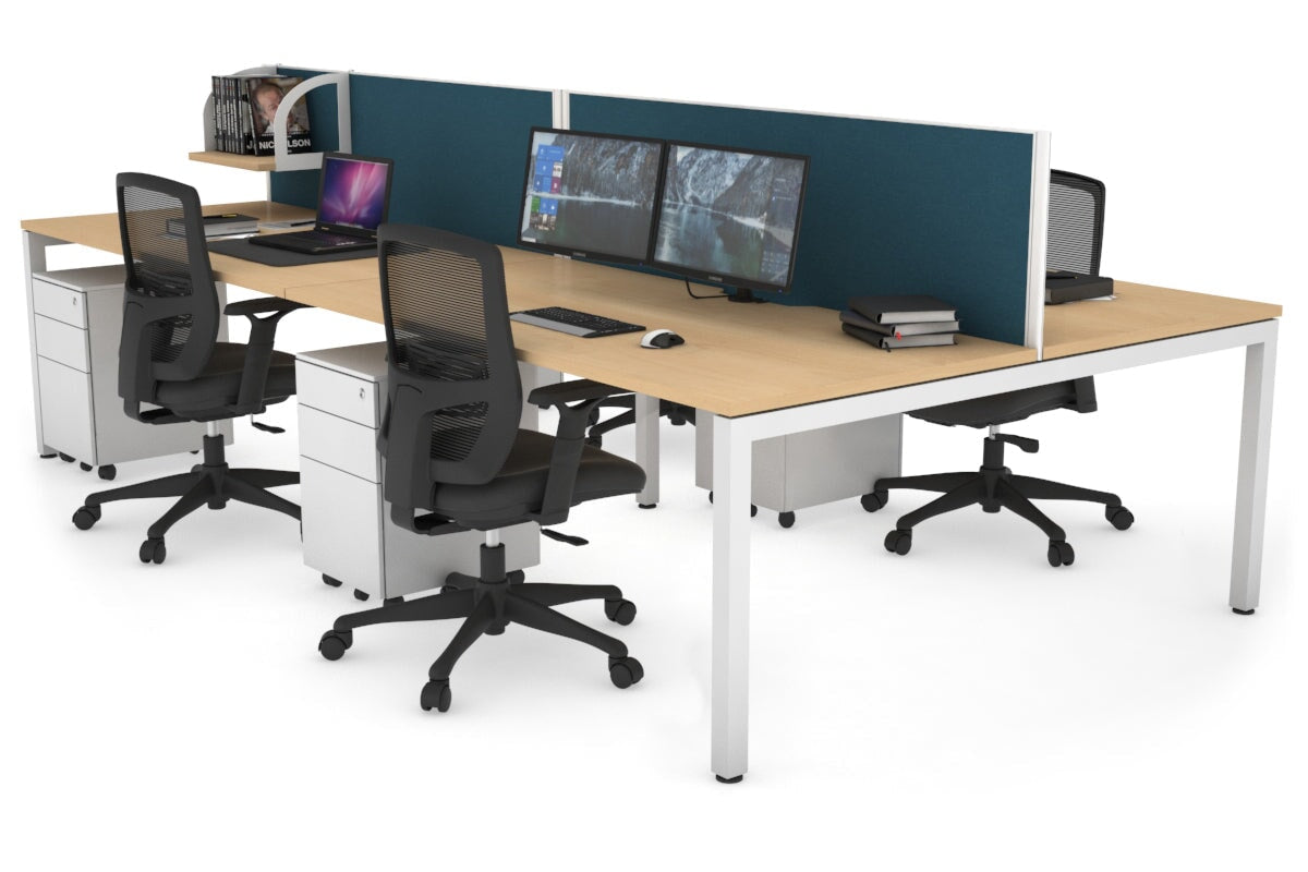 Quadro Square Leg 4 Person Office Workstations [1800L x 800W with Cable Scallop] Jasonl white leg maple deep blue (500H x 1800W)