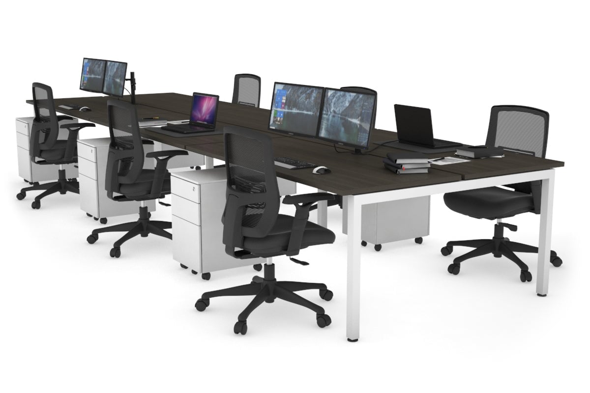 Quadro Square Leg 6 Person Office Workstations [1200L x 700W] Jasonl white leg dark oak none