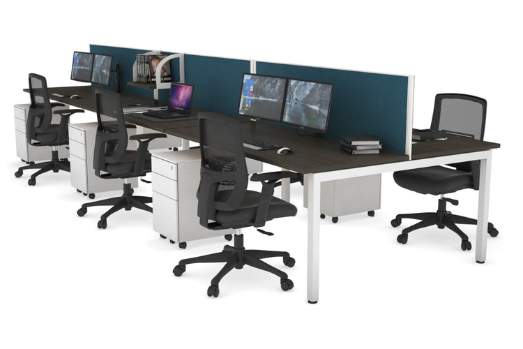 Quadro Square Leg 6 Person Office Workstations [1200L x 700W] Jasonl white leg dark oak deep blue (500H x 1200W)