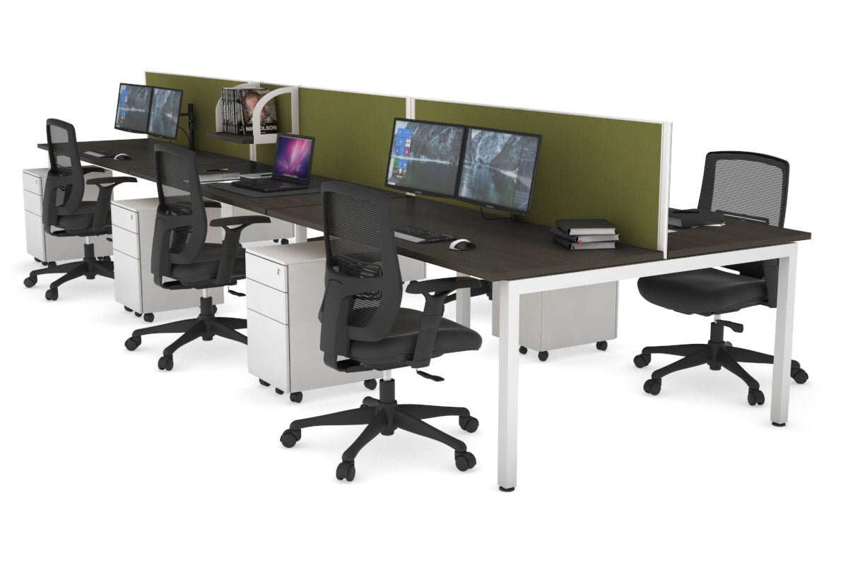 Quadro Square Leg 6 Person Office Workstations [1200L x 700W] Jasonl white leg dark oak green moss (500H x 1200W)