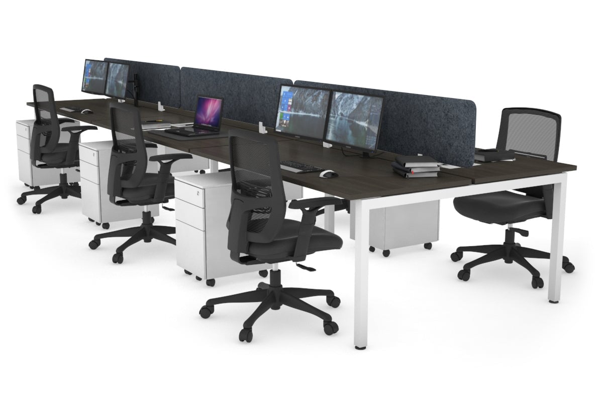 Quadro Square Leg 6 Person Office Workstations [1200L x 700W] Jasonl white leg dark oak dark grey echo panel (400H x 1200W)