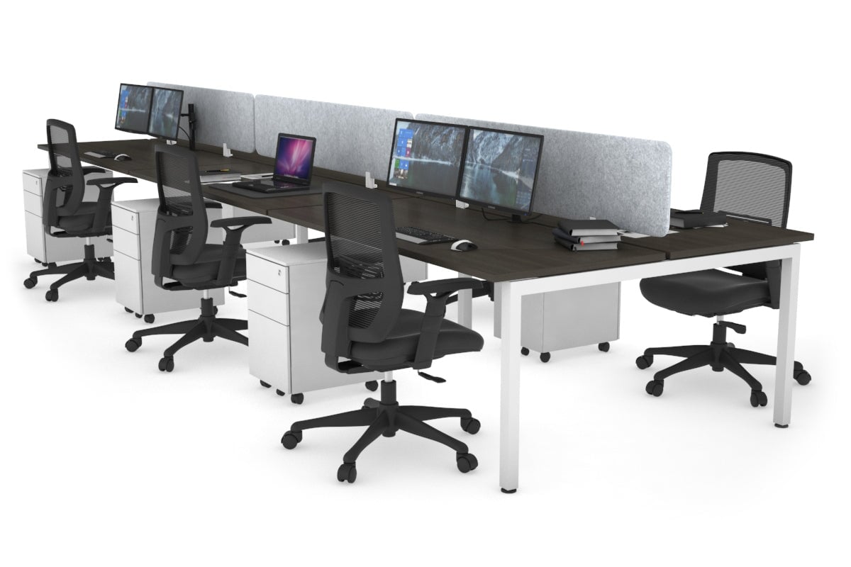 Quadro Square Leg 6 Person Office Workstations [1200L x 700W] Jasonl white leg dark oak light grey echo panel (400H x 1200W)