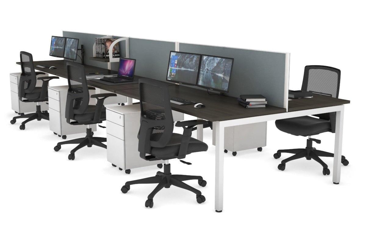 Quadro Square Leg 6 Person Office Workstations [1200L x 700W] Jasonl white leg dark oak cool grey (500H x 1200W)