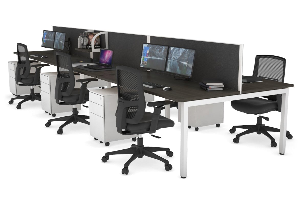 Quadro Square Leg 6 Person Office Workstations [1200L x 700W] Jasonl white leg dark oak moody charcoal (500H x 1200W)