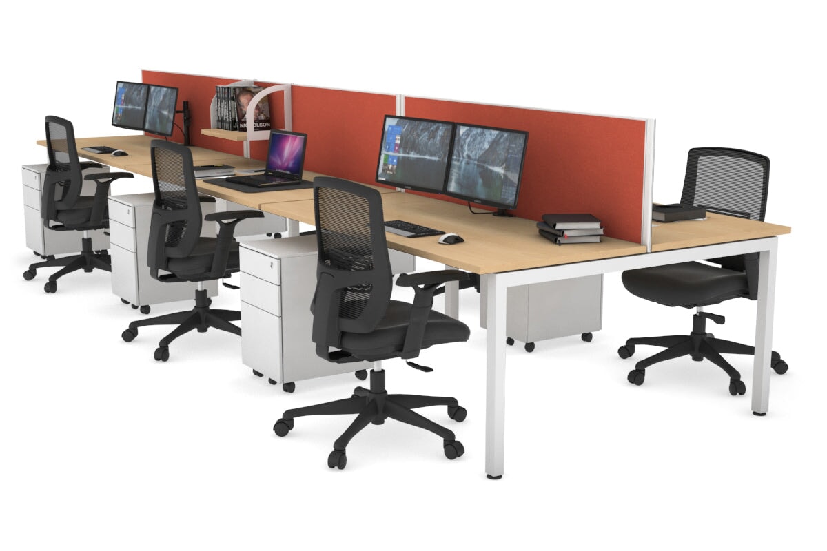 Quadro Square Leg 6 Person Office Workstations [1200L x 700W] Jasonl white leg maple orange squash (500H x 1200W)