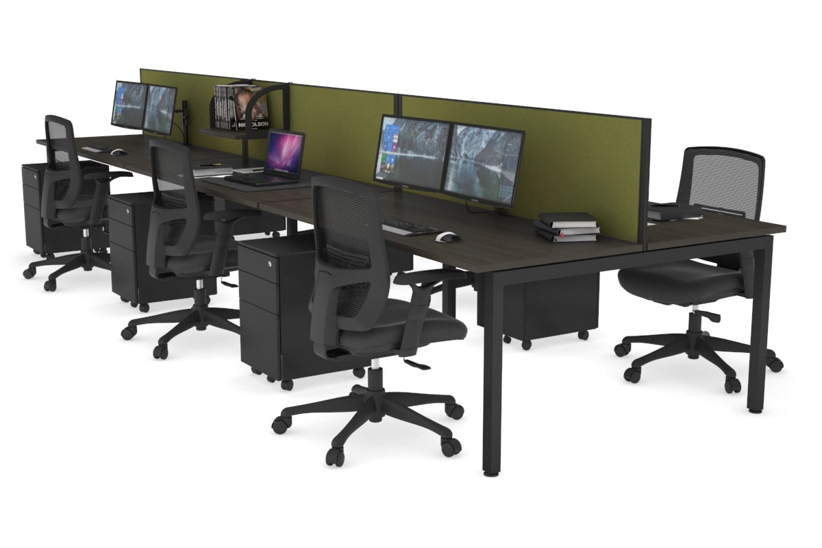 Quadro Square Leg 6 Person Office Workstations [1200L x 700W] Jasonl black leg dark oak green moss (500H x 1200W)