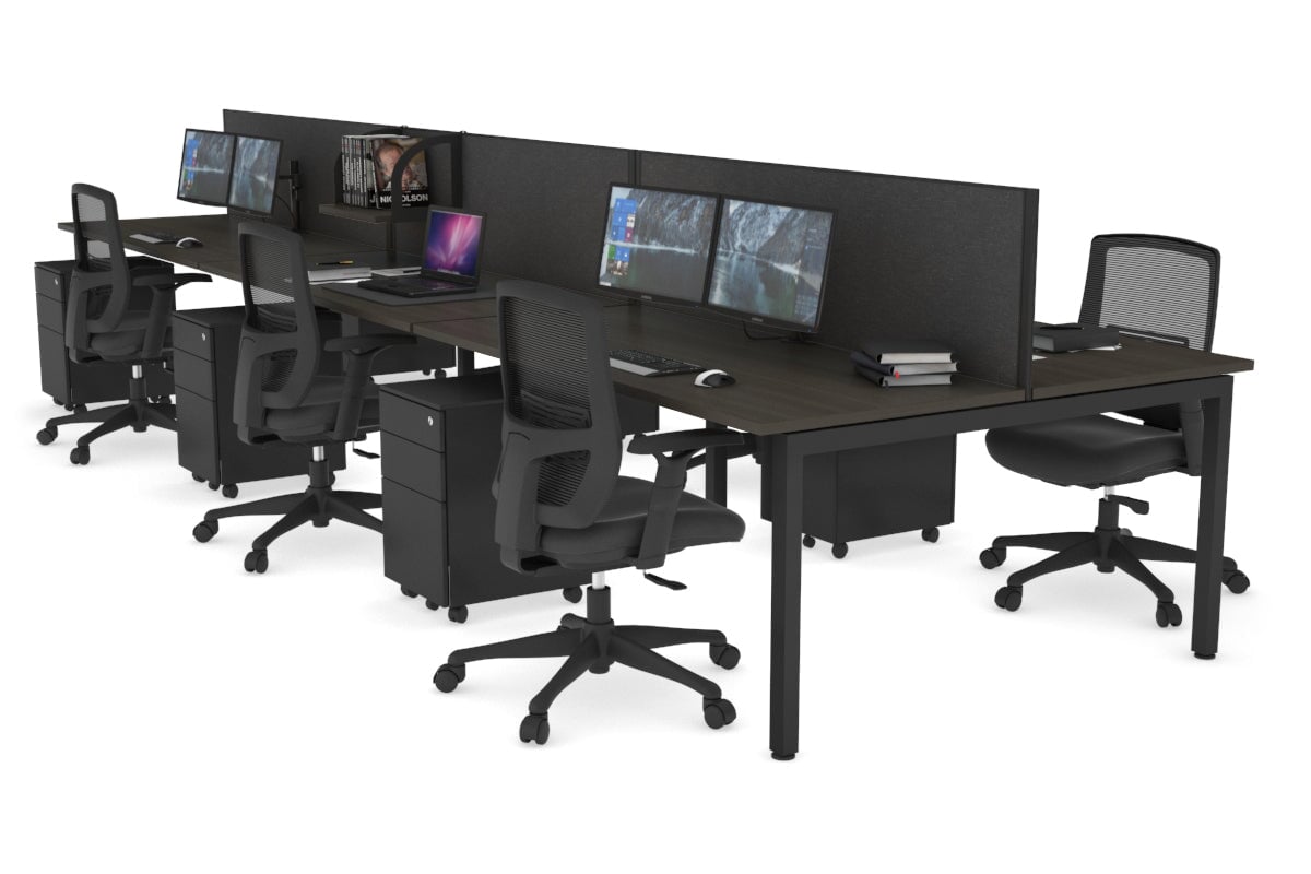 Quadro Square Leg 6 Person Office Workstations [1200L x 700W] Jasonl black leg dark oak moody charcoal (500H x 1200W)