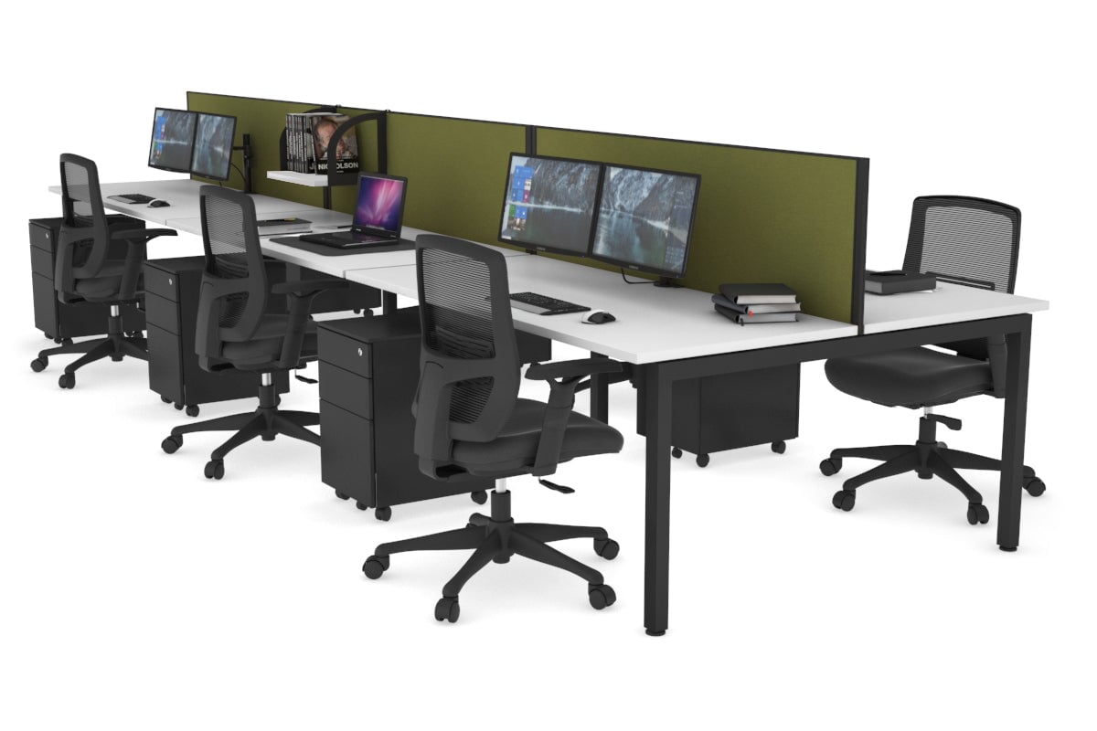 Quadro Square Leg 6 Person Office Workstations [1200L x 700W] Jasonl black leg white green moss (500H x 1200W)