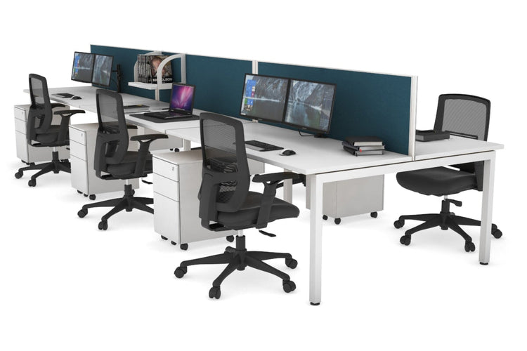 Quadro Square Leg 6 Person Office Workstations [1200L x 700W] Jasonl white leg white deep blue (500H x 1200W)