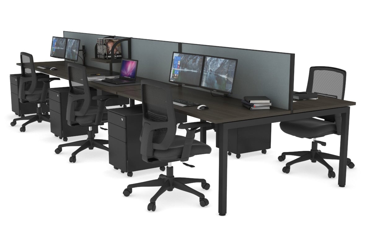 Quadro Square Leg 6 Person Office Workstations [1200L x 700W] Jasonl black leg dark oak cool grey (500H x 1200W)