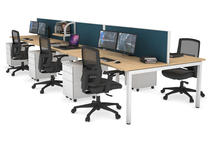 Quadro Square Leg 6 Person Office Workstations [1200L x 700W] Jasonl white leg maple deep blue (500H x 1200W)