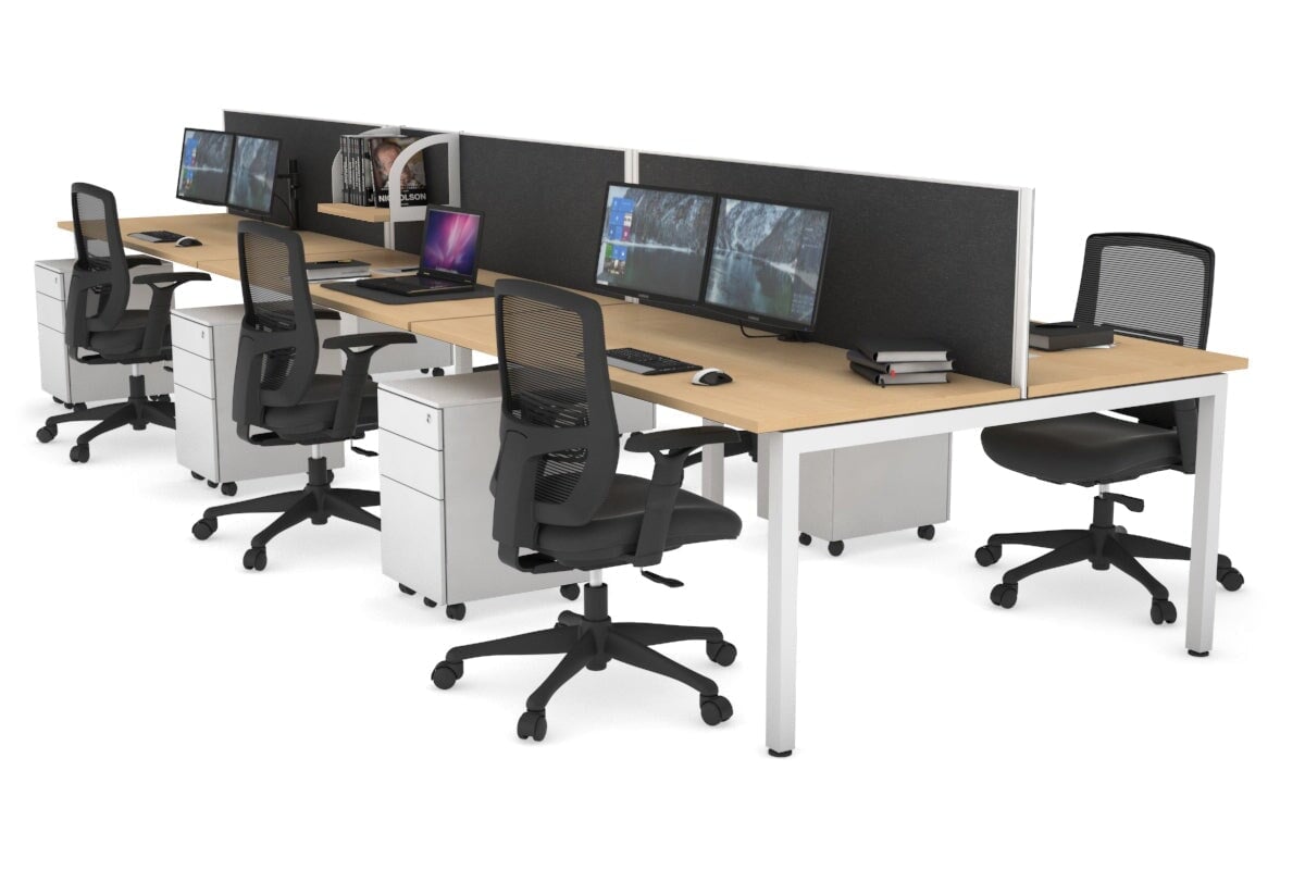 Quadro Square Leg 6 Person Office Workstations [1200L x 700W] Jasonl white leg maple moody charcoal (500H x 1200W)