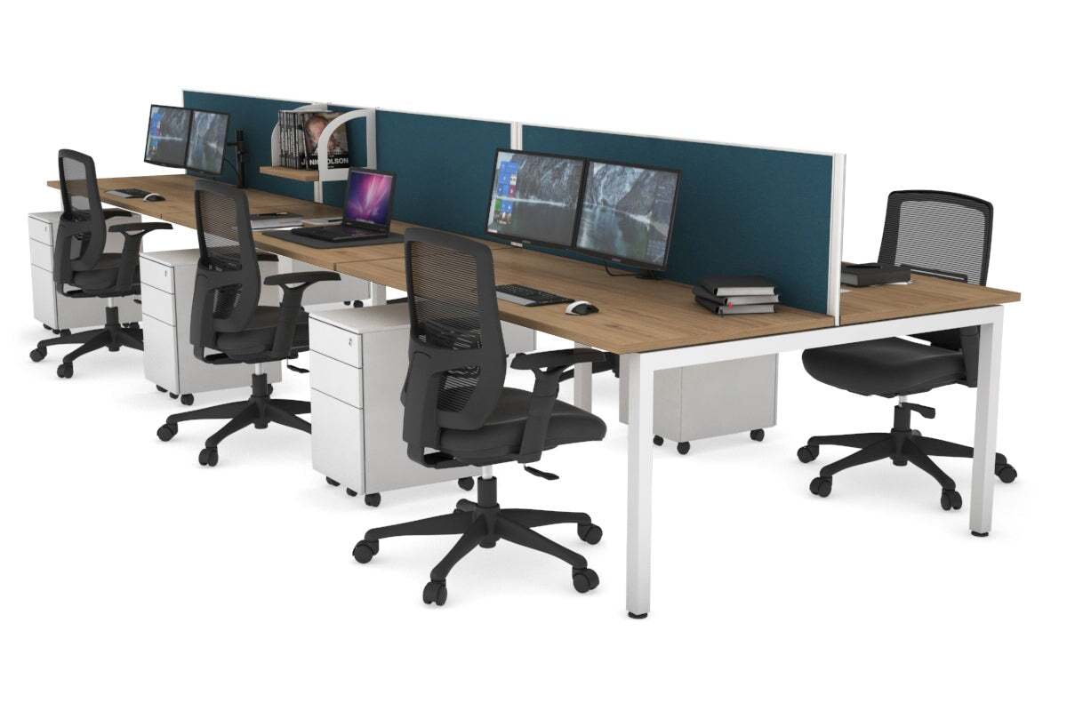 Quadro Square Leg 6 Person Office Workstations [1200L x 700W] Jasonl white leg salvage oak deep blue (500H x 1200W)