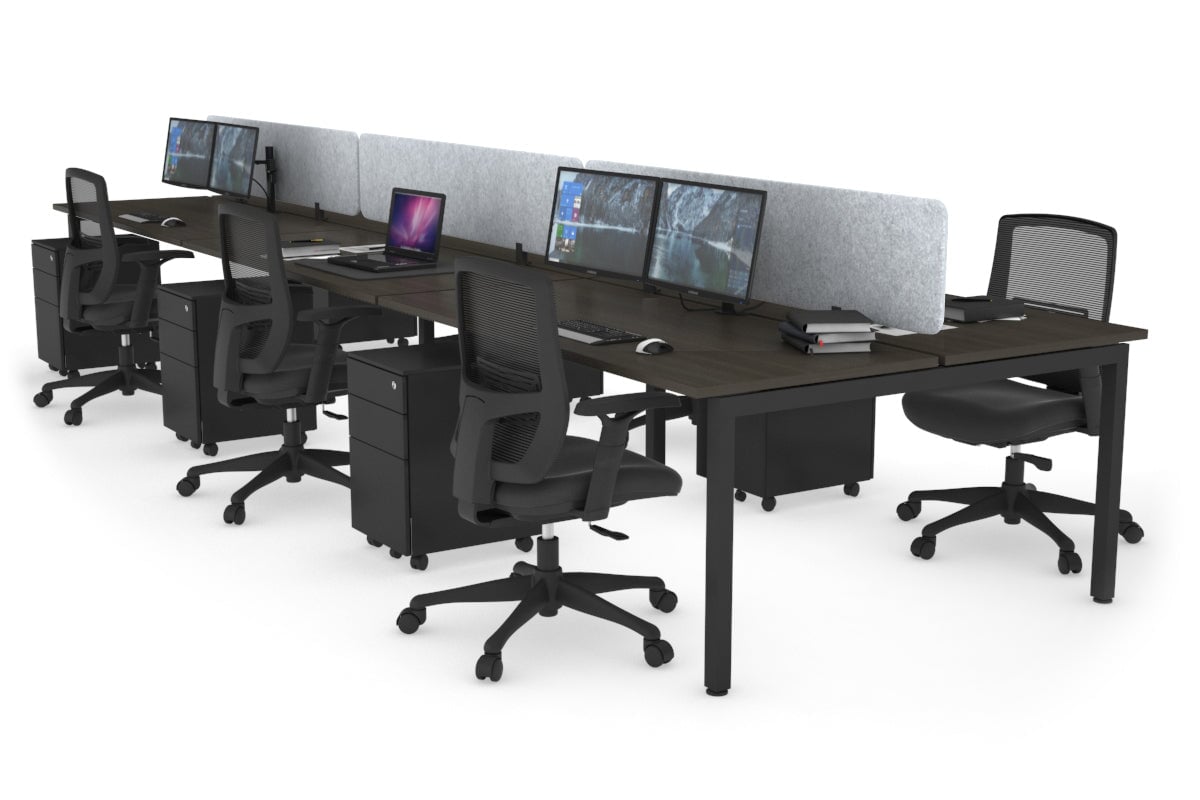 Quadro Square Leg 6 Person Office Workstations [1200L x 700W] Jasonl black leg dark oak light grey echo panel (400H x 1200W)