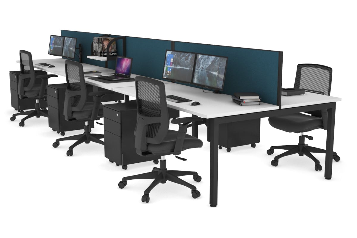 Quadro Square Leg 6 Person Office Workstations [1200L x 700W] Jasonl black leg white deep blue (500H x 1200W)