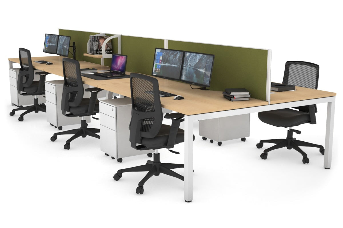 Quadro Square Leg 6 Person Office Workstations [1200L x 800W with Cable Scallop] Jasonl white leg maple green moss (500H x 1200W)